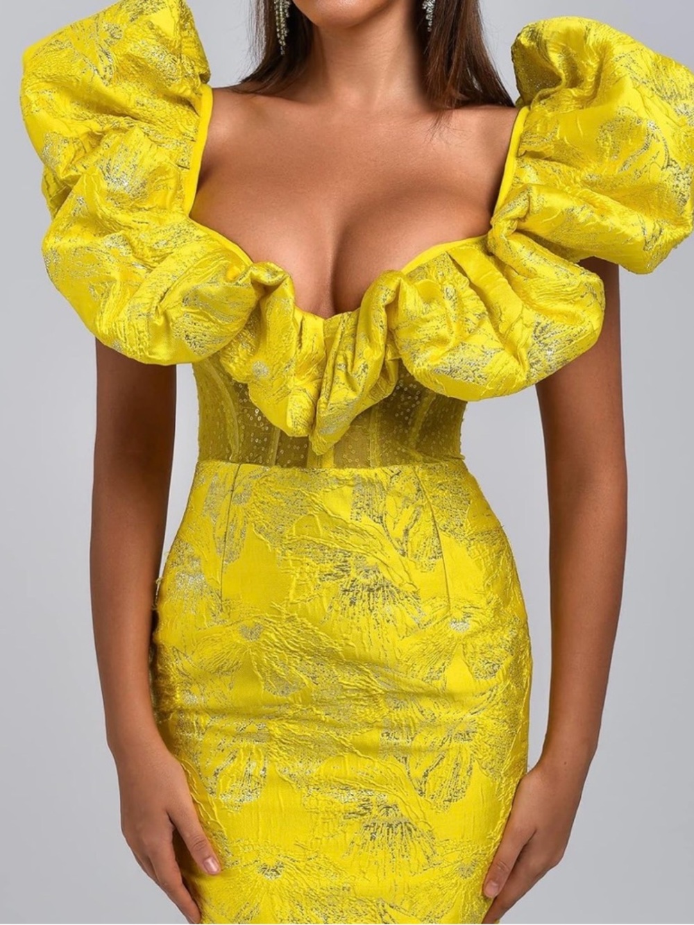 Yellow Puff-Sleeve BellaBarnett Sheath Dress
